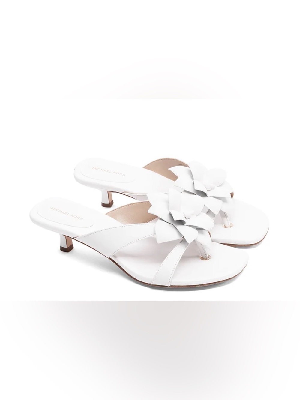 Michael Kors Jacie Kitten Heel Sandals Optic White Leather 9 BNIB
